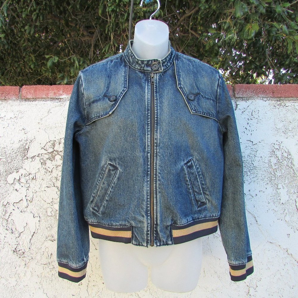 GAP denim varsity bomber jacket M